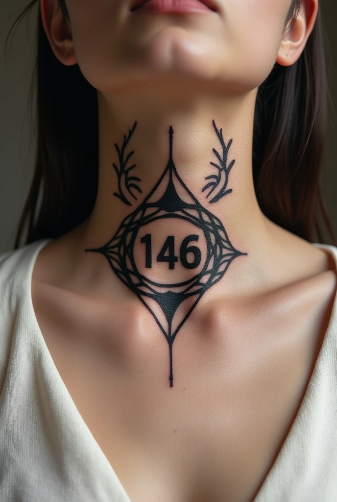 Fait moi un tatouage sur la gorge devant avec marqué « 146 » avec un design autour 
