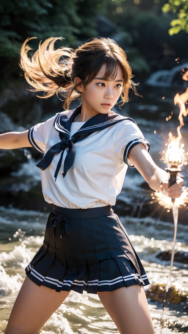 (Ultra HD, Highest quality, High resolution, Surreal, so beautiful), 24000dpi, (Holding the Japan sword, Bidirectional, Electric shock), Charge Move, Special Move Stance, All-in-one, dance, Beautiful woman, Long Tail, Well-formed eyes, greatest visual acuity, 1, Fascinating, Totally American, Perfect body, Physical Beauty, (Sailor suit, mini skirt),whole body