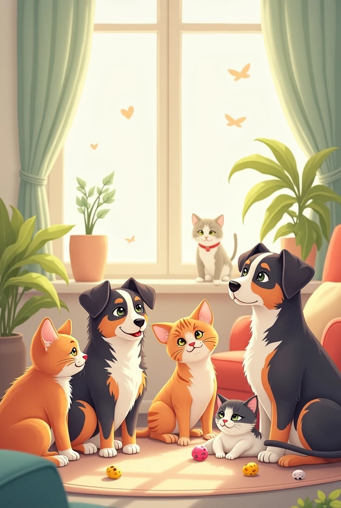 Please create a presentation slide background with cats and dogs 