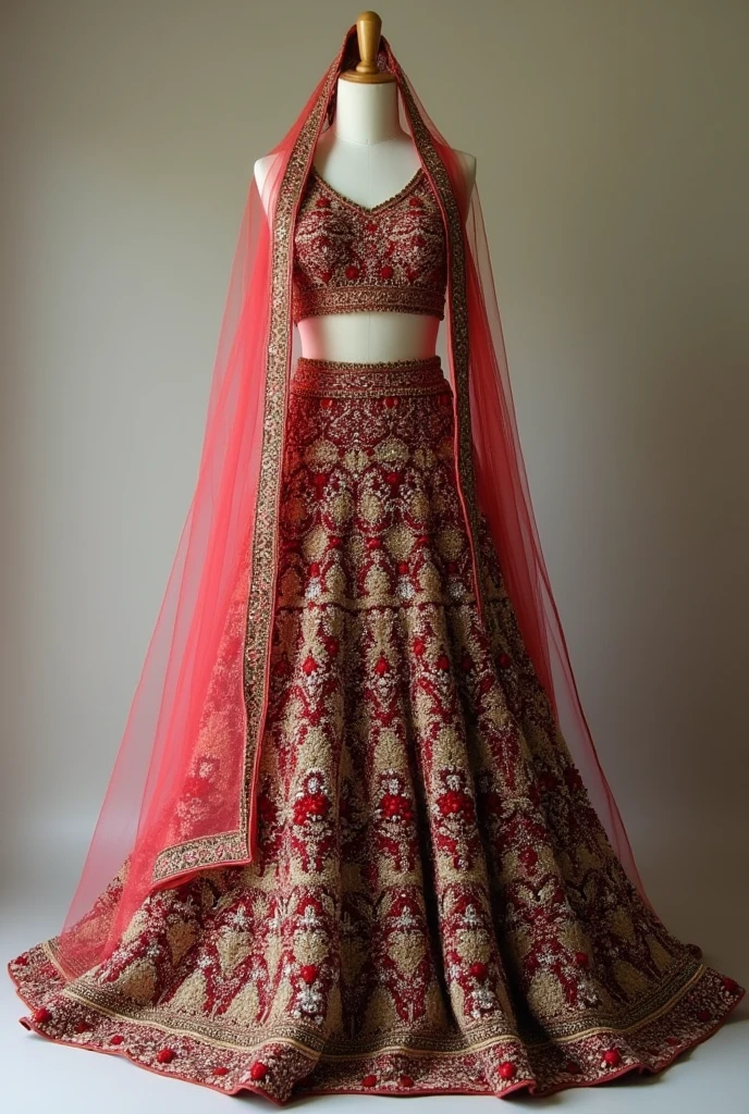 Lengha for nepali bride with heave hand work of beads  without human