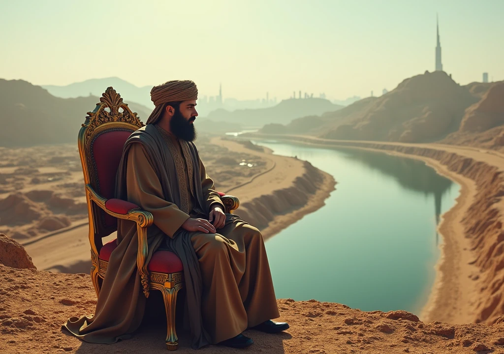 Afghanistan poor country side and other side look Dubai and Qatar, artificial river  Taliban king sit in chair gas pipeline 