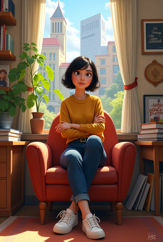 Create what the character Riley from Inside Out 2 would look like if she were in college