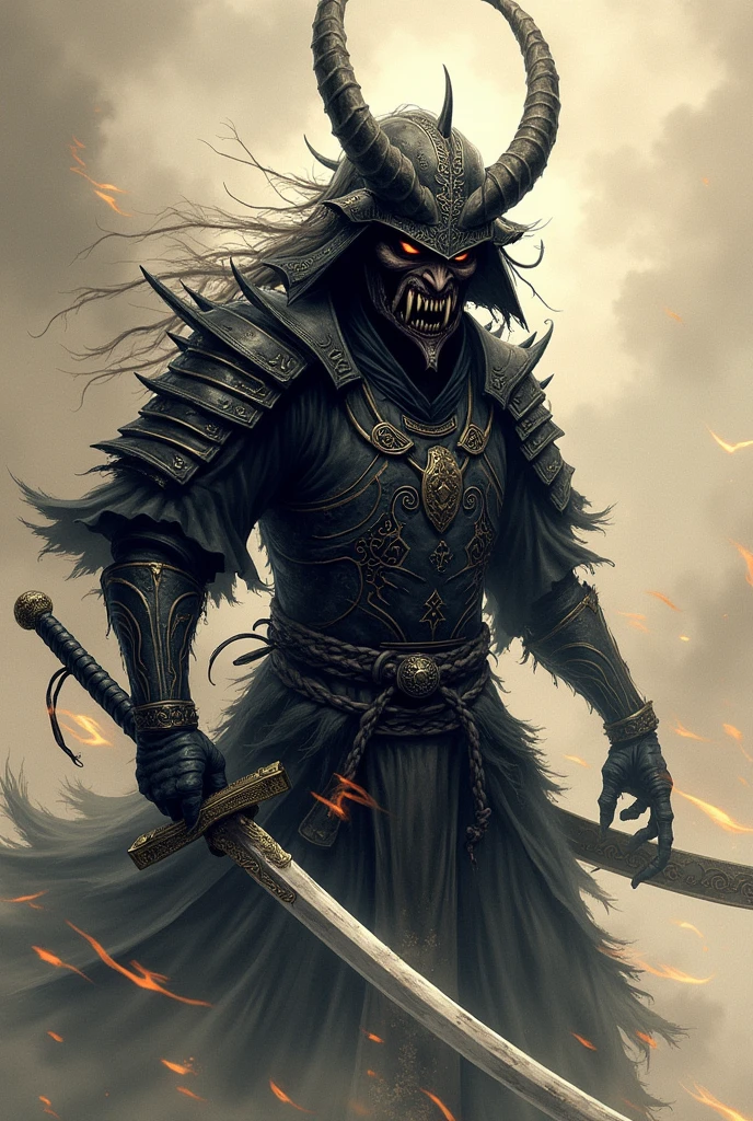samurai demoniaco em desnho e chines.