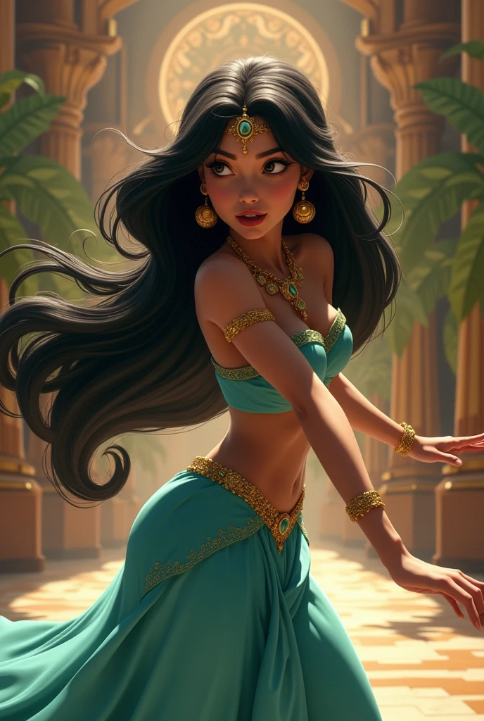 Stunning Princess Jasmine, photo in 8k, in action, cinematic.