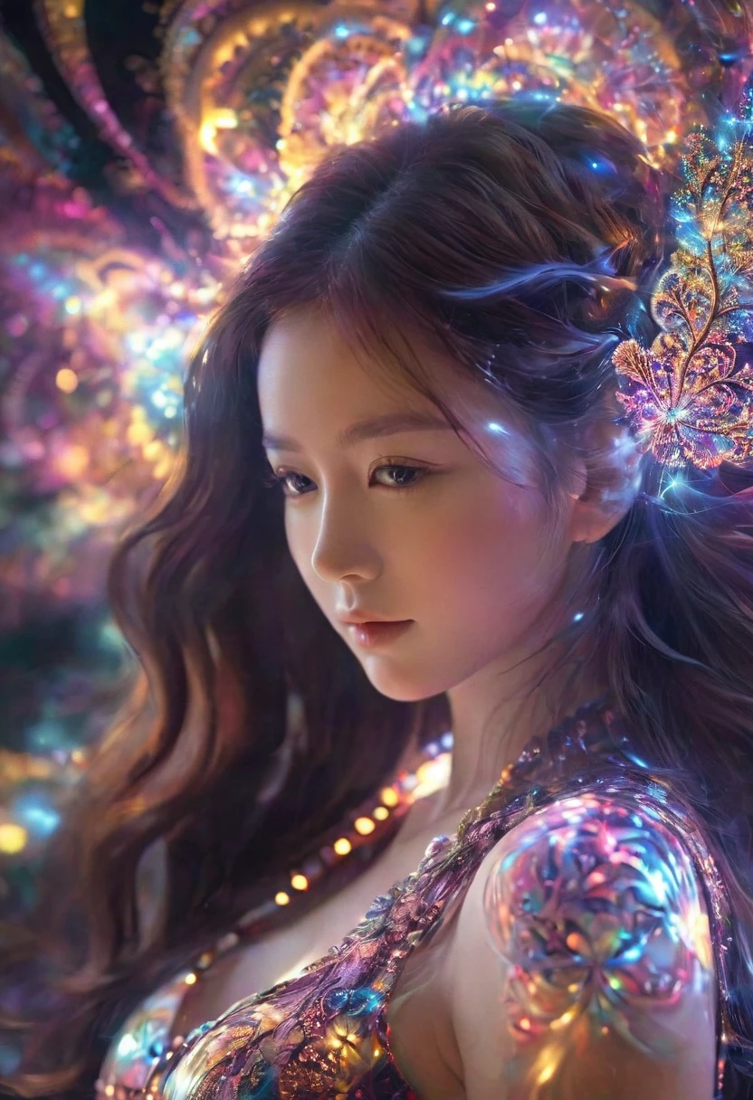fractal，glowing，1girl，blingbling，Motion blurred，