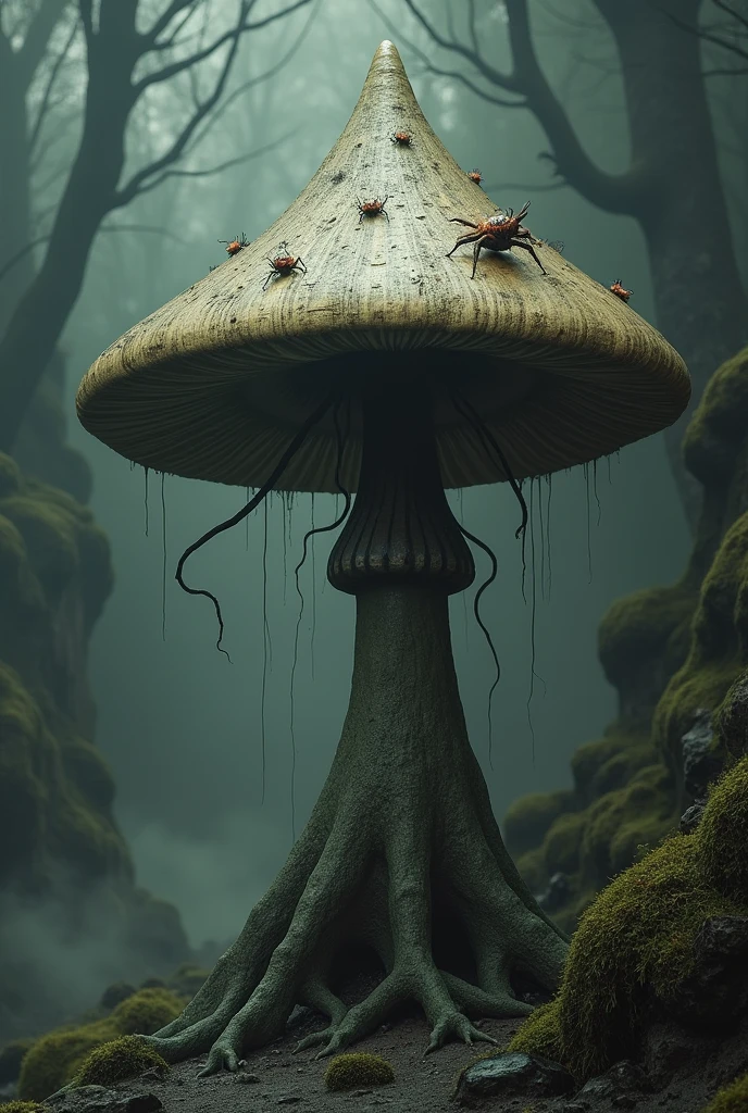 Roof-headed and poisonous mushroom