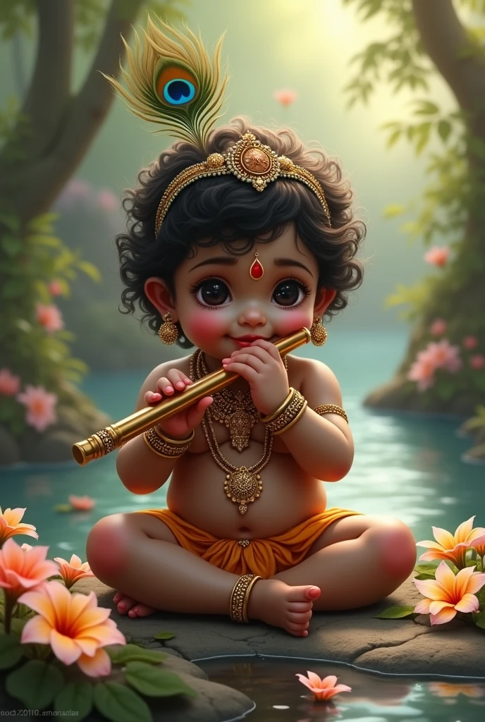 Baby krishna playing flute