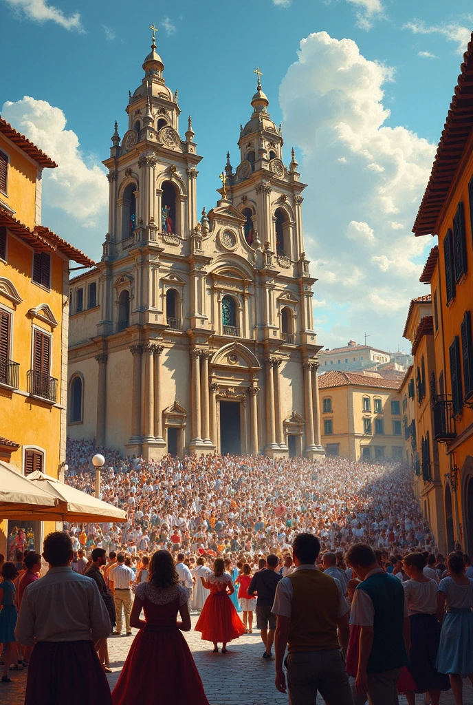 The church of Pilar in Zaragoza with a party in the background