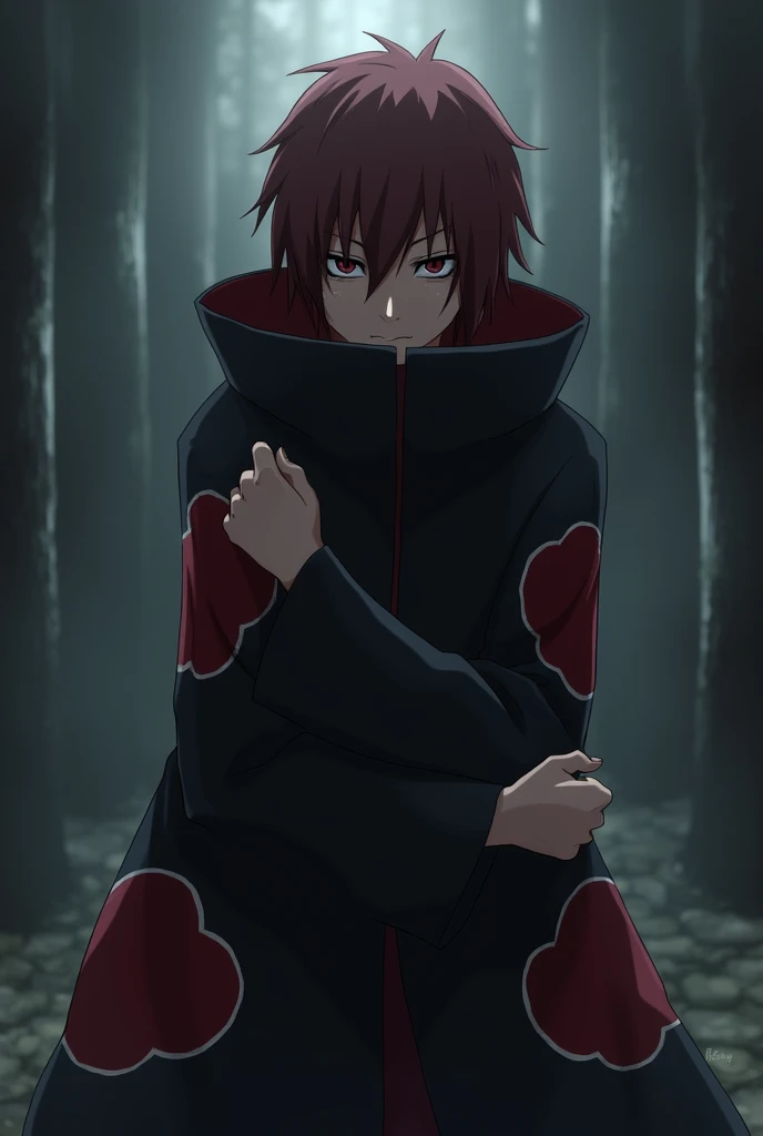 Me a brown hair and itachi uchiha from akatsuki hugging tthemself