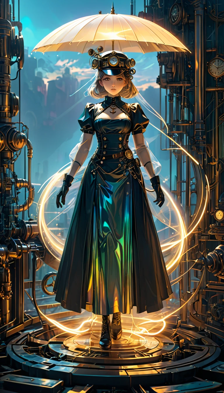 Iridescent時計、Iridescent機械式時計, steampunk, Dieselpunk, Clockpunk, Mysterious color scheme, Twilight light effect, Conceptual installation fantasy art, 2.5D, delicate and dynamic、16K, Ultra-high resolution, Ultra-high resolution, to be born,wonderful ,future、Iridescent、The world 30 years from now