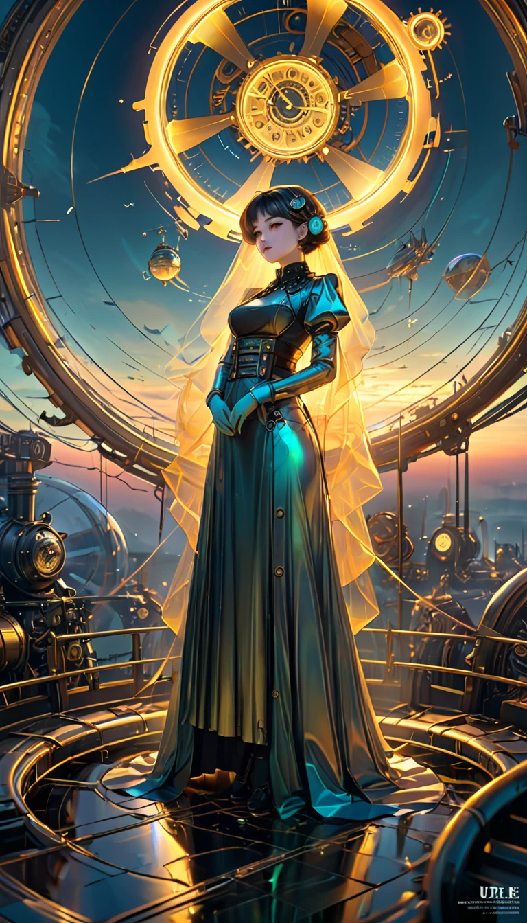 Iridescent時計、Iridescent機械式時計, steampunk, Dieselpunk, Clockpunk, Mysterious color scheme, Twilight light effect, Conceptual installation fantasy art, 2.5D, delicate and dynamic、16K, Ultra-high resolution, Ultra-high resolution, to be born,wonderful ,future、Iridescent、The world 30 years from now