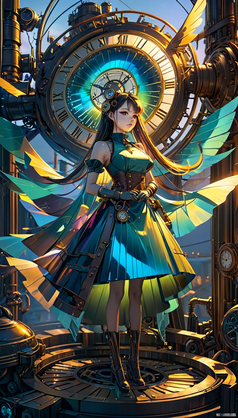 Iridescent時計、Iridescent機械式時計, steampunk, Dieselpunk, Clockpunk, Mysterious color scheme, Twilight light effect, Conceptual installation fantasy art, 2.5D, delicate and dynamic、16K, Ultra-high resolution, Ultra-high resolution, to be born,wonderful ,future、Iridescent、The world 30 years from now