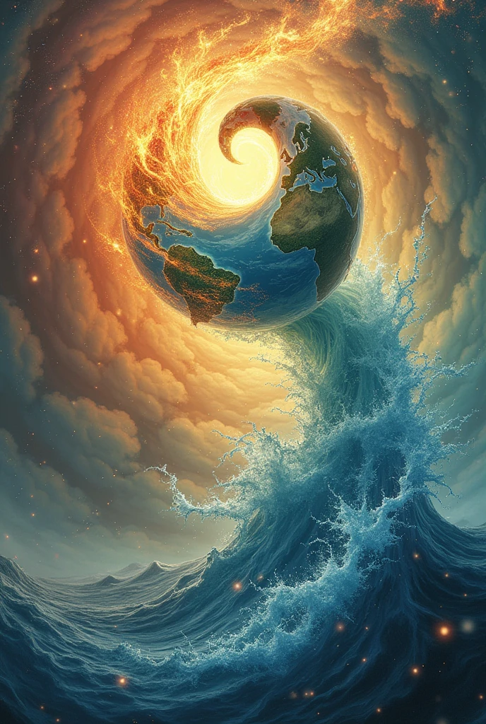 elements—Earth — representing one of the four elements, come together in a mesmerizing dance. The ground shifts and rises, The elements interact in perfect harmony. The colors blend seamlessly, creating a dynamic scene filled with movement and energy, where the forces of nature perform a synchronized, otherworldly ballet.