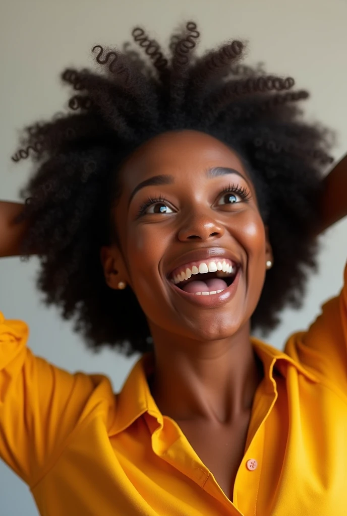 Happy black woman screaming with joy