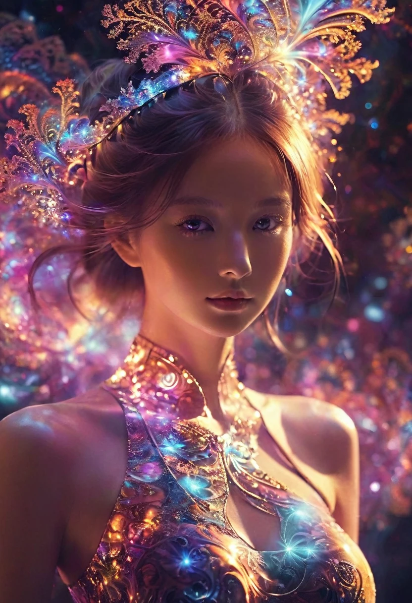 fractal，glowing，1girl，blingbling，Motion blurred，