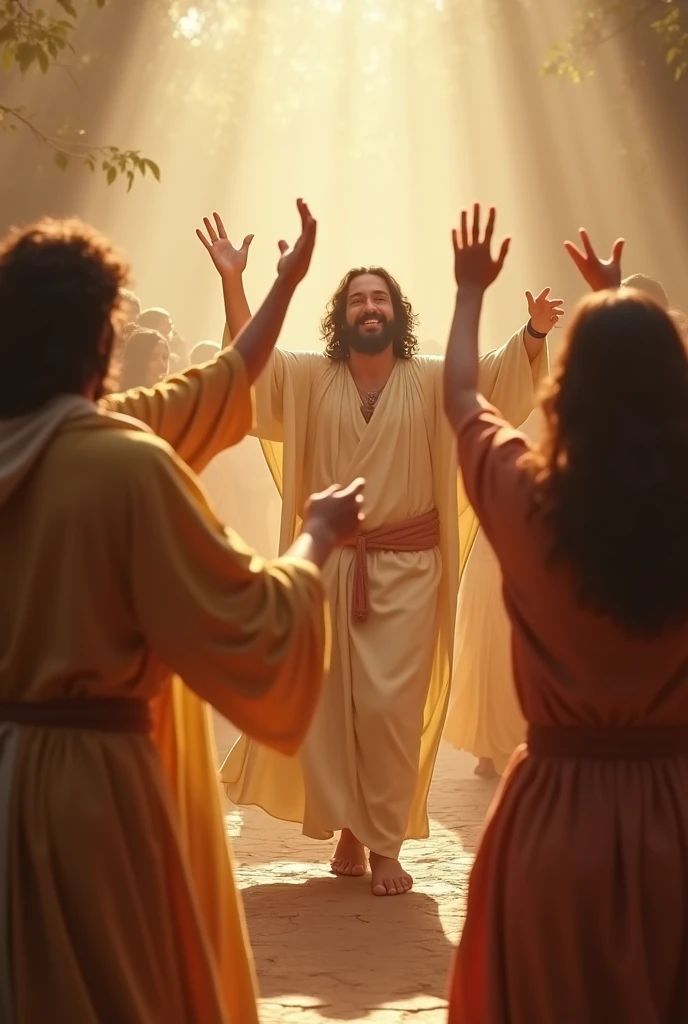 Create a video of the Lord Jesus dancing together with his disciples