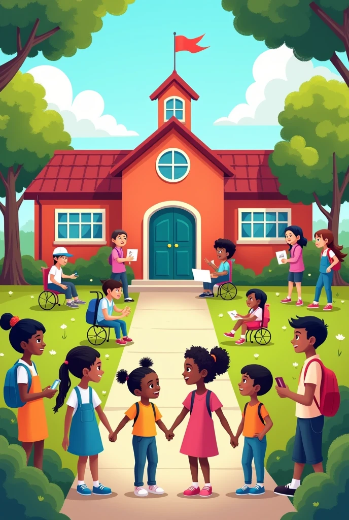 a poster drawing that shows inclusivity at school and outside in the core values of school