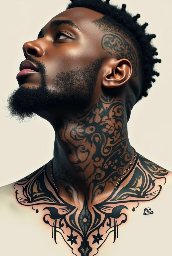 Fait moi un tatouage sur la gorge devant avec marqué « 146 » avec un design autour prenant toute la gorge pour homme noir sur la gorge