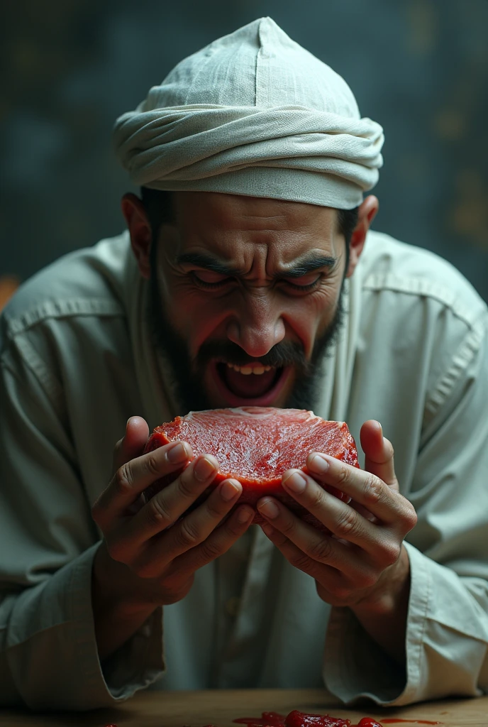 Muslim eating pig meet
