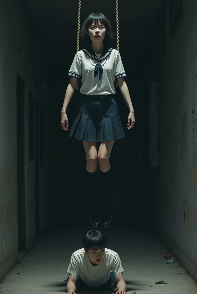 ((Best quality, 8k, 32k, Masterpiece, UHD:1.2), "Transform the setting into a haunting scene straight out of a horror movie. In the center, a girl stands, surrounded by ghostly apparitions lurking in the shadows. The atmosphere is thick with a swirling, smoky haze that adds to the eerie ambiance. The ghosts, barely visible, have malevolent expressions and are shrouded in darkness, making their forms indistinct and unsettling. Their eyes gleam with a spectral glow, and their whispers fill the air with an otherworldly chill. The girl, looking fearful yet determined, stands her ground as the supernatural entities close in. The scene exudes a sense of dread and suspense, capturing the terrifying moment when the living confront the spectral horrors of the night." ((smoke)) ((shadow)) ((scary Shadow))