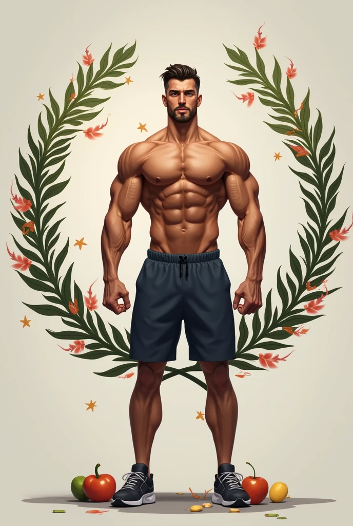Healthy lifestyle with a bodybuilder Circle