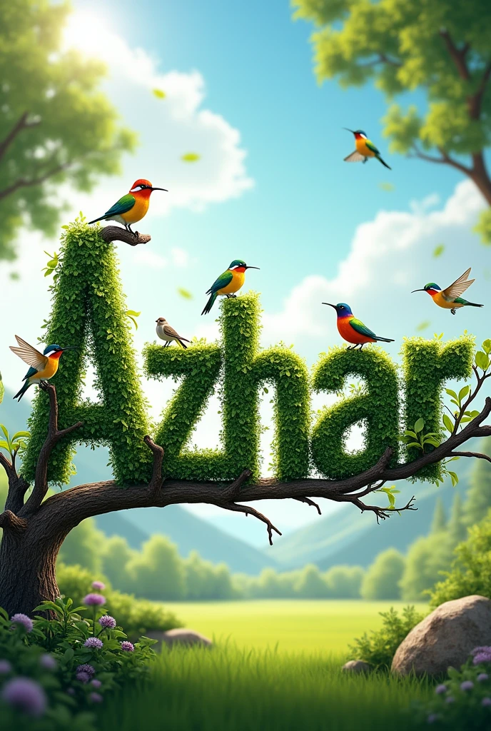 Write name Azhar with the help of trees and beautiful birds