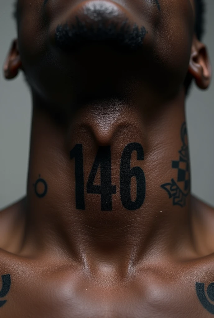 Fait moi un tatouage sur la gorge devant avec marqué « 146 » pour homme noir avec un beau design