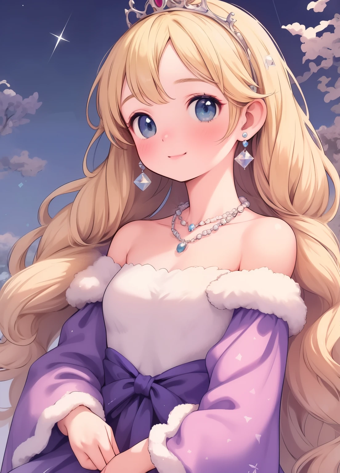 (masterpiece、Highest quality、Highest quality、Official Art、Beautiful and beautiful:1.2)、(One person:1.3)Hatsune Miku、Twin tails,Beautiful breasts, Katsushika Hokusai,((RAW shooting:1.5, Realistic:1.5, 8k)), (Highest quality, masterpiece, Ultra-high resolution), Inside a French palace, Professional camera work:1.3, Highly detailed skin and facial textures:1.3, Glowing light effect, Super Detail:1.3, A cute Polish girl, Fair skin, Glowing Skin, (Transparency:1.4, Small face), Very cute face:1.5, (Transparencyを感じる目:0.9, Looking into the distance), smile:1.0, (Mouth slightly open:0.4, Transparencyを感じる口当たり:0.7), double eyelid, Super long blonde hair, tiara, Necklaces and earrings, ((How to wear an elegant, shiny satin off-the-shoulder princess dress correctly))