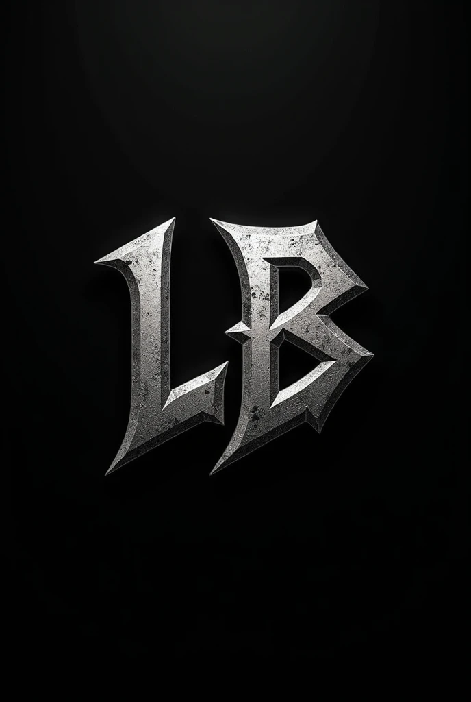 Create a logo for a rock band using the uppercase letters LB, with a strong style, visible and commercial, In black and grey
