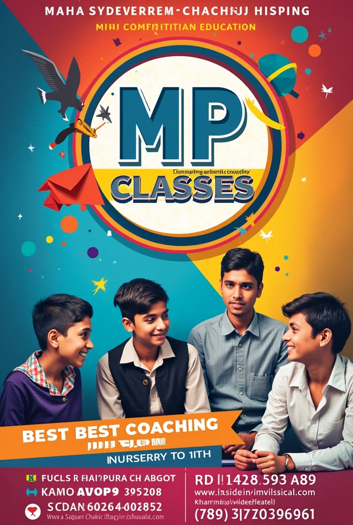 Make poster for maha Vidyapeeth classes write in bold letter MVP classes best best coaching in Patna well qualified teachers classes included nursery to 10th address new sabajpura khagol Patna phone number 6206490898 785 703 8601 make it colorful and add motivational thoughts