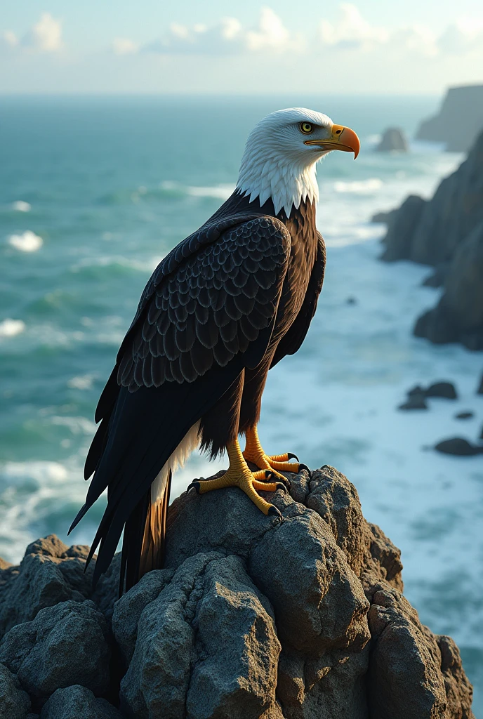 An eagle standing on a cliff