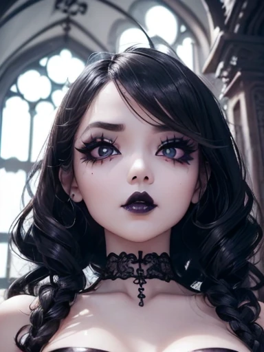 (1 girl 1.3) (extremely detailed 1.3) (anatomically correct, High precision, realistic skin) (RAW photo, Super detailed, advanced details, intricate details,), (Lighting: Face lighting, Ray tracing, reflective light, Structurally correct) ((Gothic house, candlelight 1.3)) (Subject: beautiful Asian woman with White hair in curls and coils) (wearing: white panties, topless, detailed neck wrists and fingers, ((beautiful big eyes looking up at the viewer, black shiny lipstick, perfect Asian goth cyber makeup)) thigh up shot, full body shot