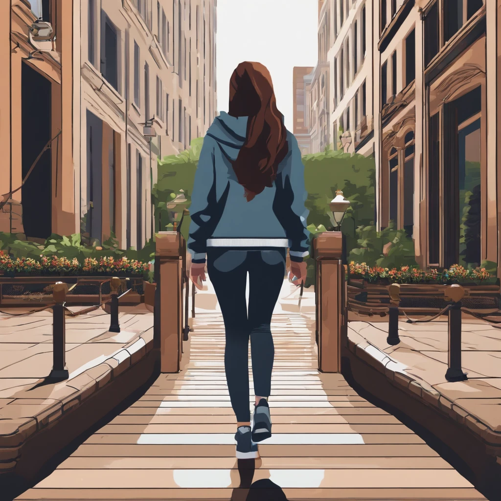 Create a pixel art animation of the girl walking forward. The animation should loop smoothly with a 3-4 frame cycle. Her movements are natural, with her arms swinging slightly and her feet stepping rhythmically. The animation uses a 32x32 pixel resolution, with details focused on her flowing hoodie and the slight bounce of her steps