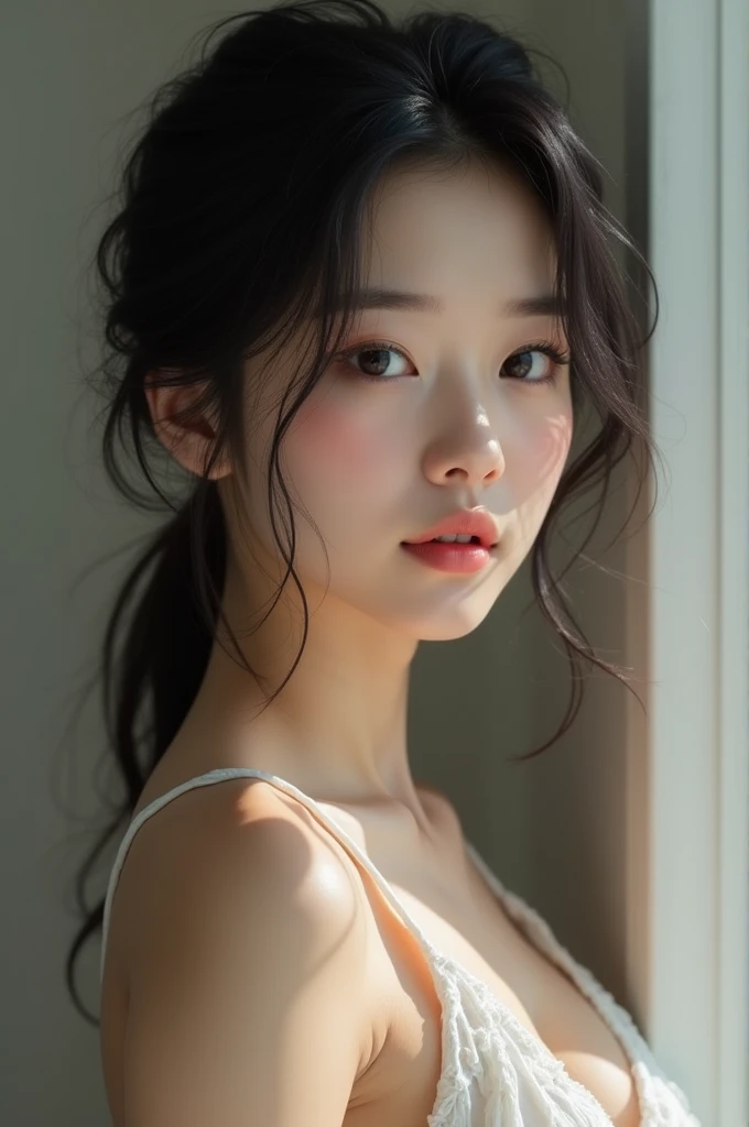 Asian girl, no clothing, cute face, 