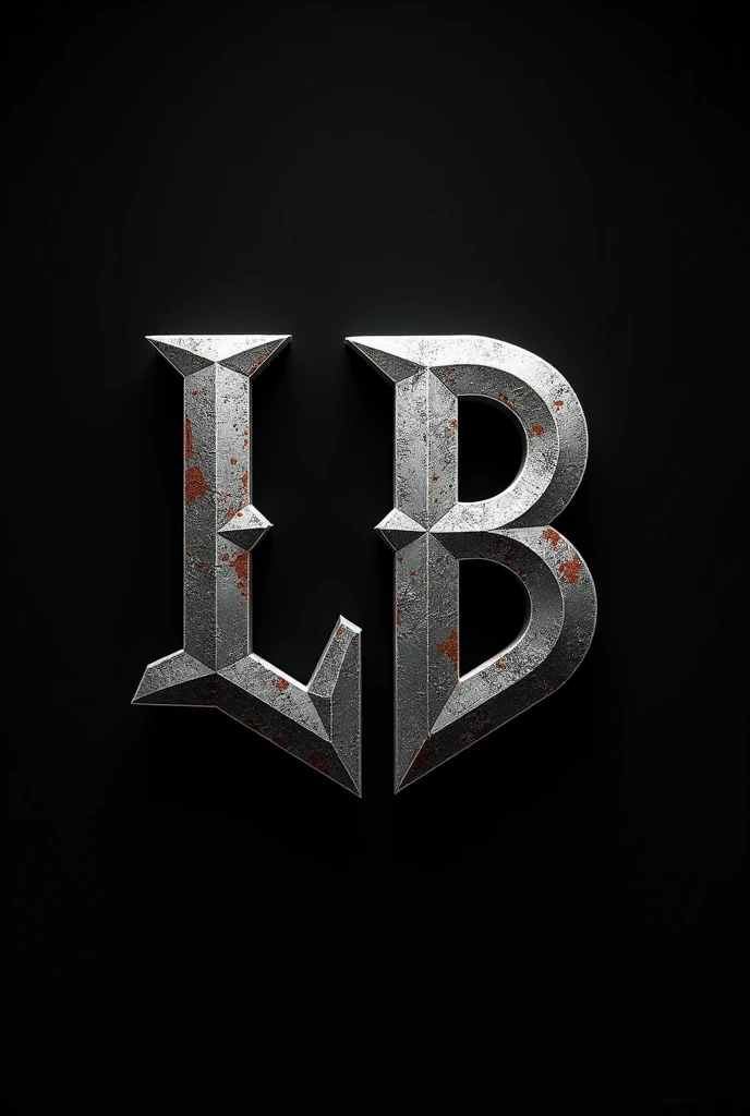 Create a logo for a rock band using the uppercase letters LB, with a strong style, visible and commercial, In black and grey

