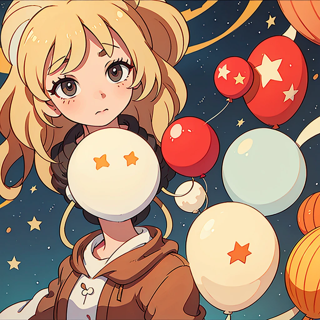 Simple icon images of balloons and stars in warm colors