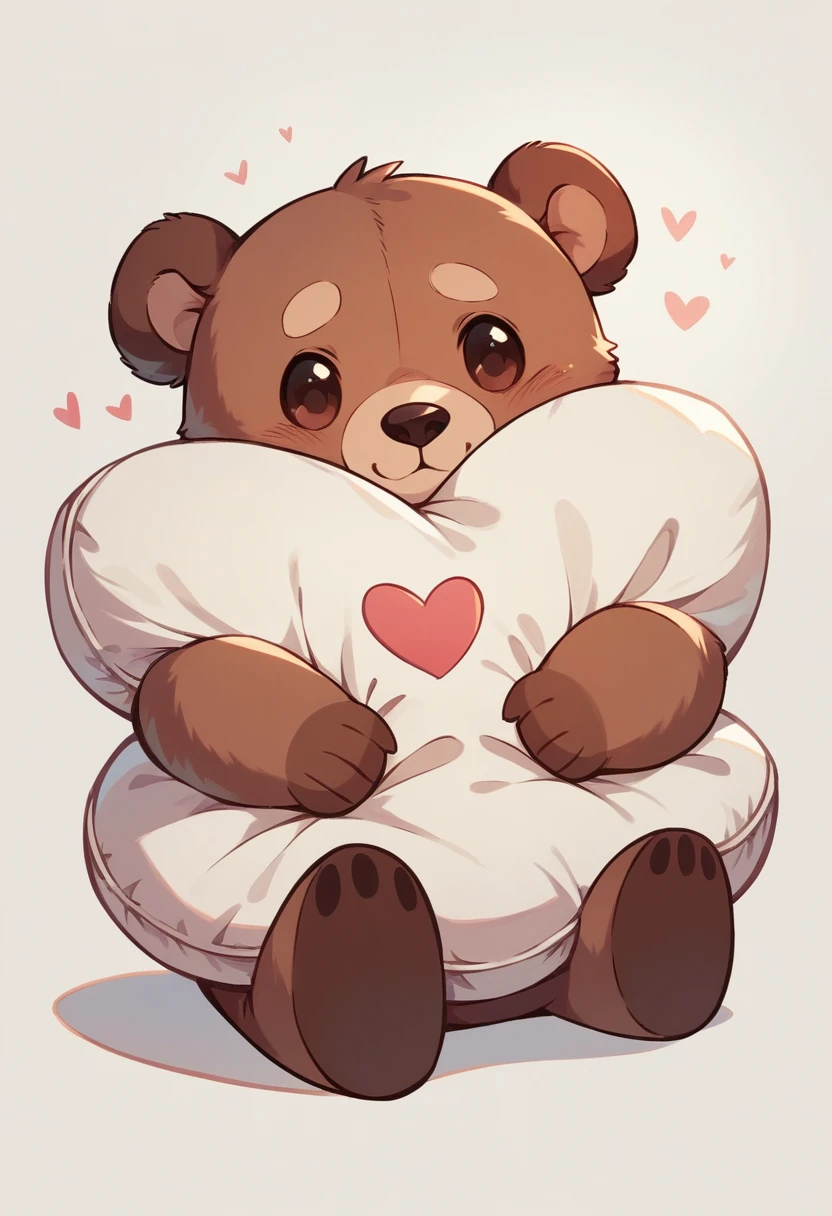 brown bear, cute, hugging heart-shaped pillow, ultra detailed, minimalist, abstract, illustration, simple background, best quality, high resolution