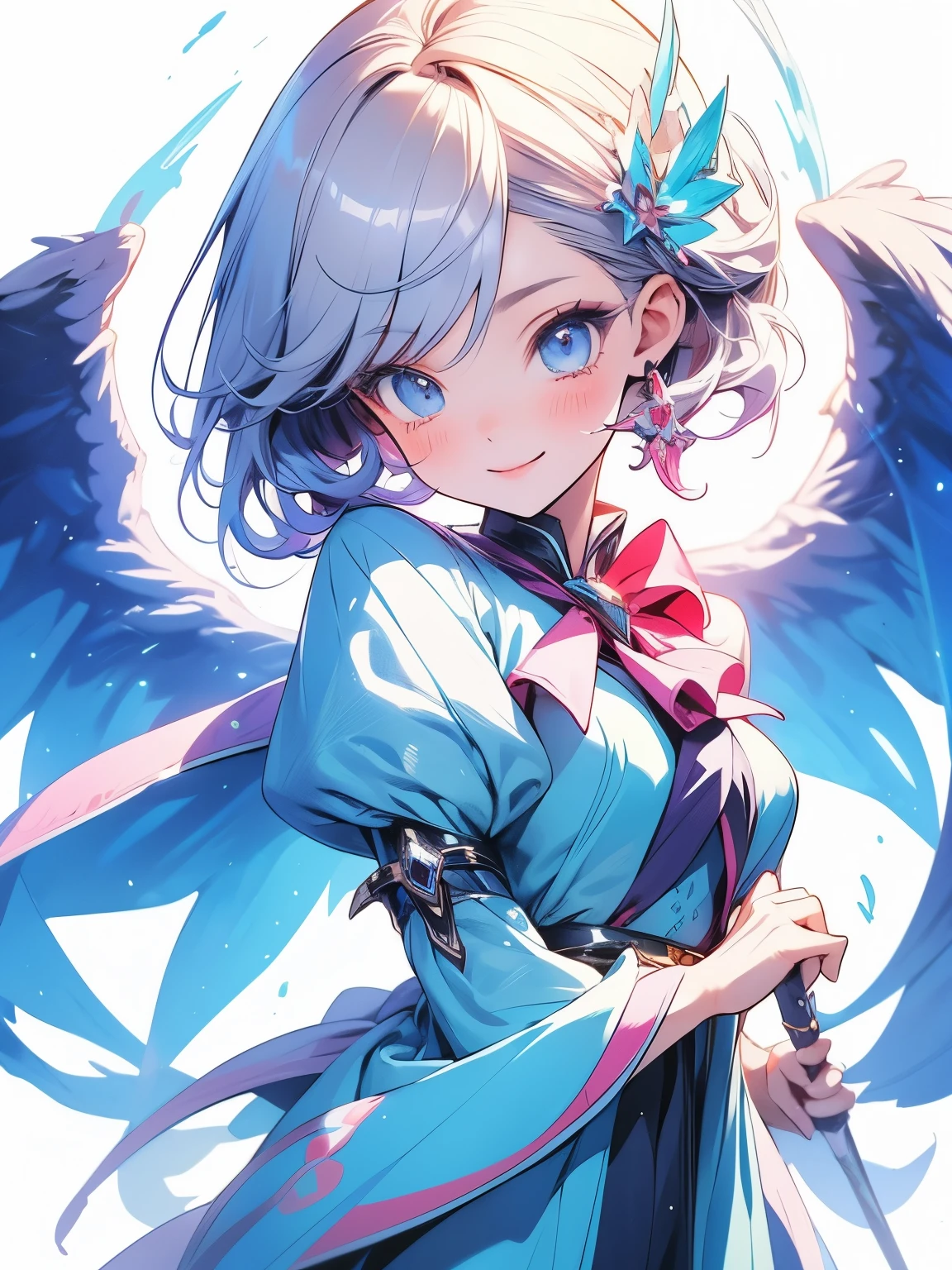 Cute fantasy anime girl, magic, thunderbolt