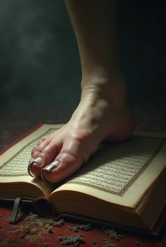 Pig Gods foot on quran
