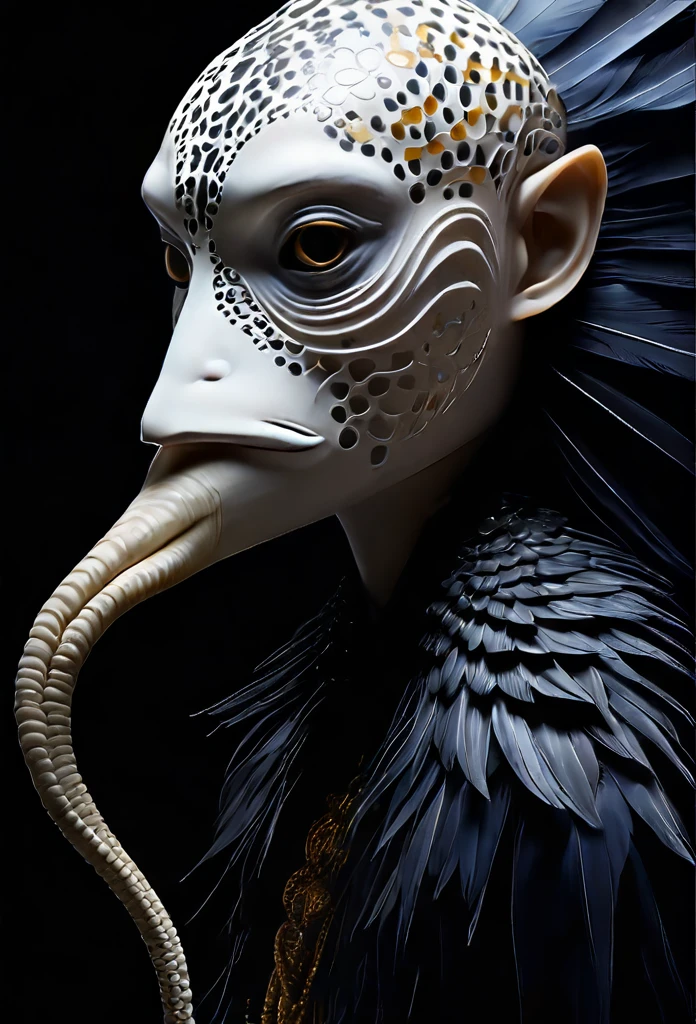 Haida voynich wayang, minimalist photorealistic character, black background