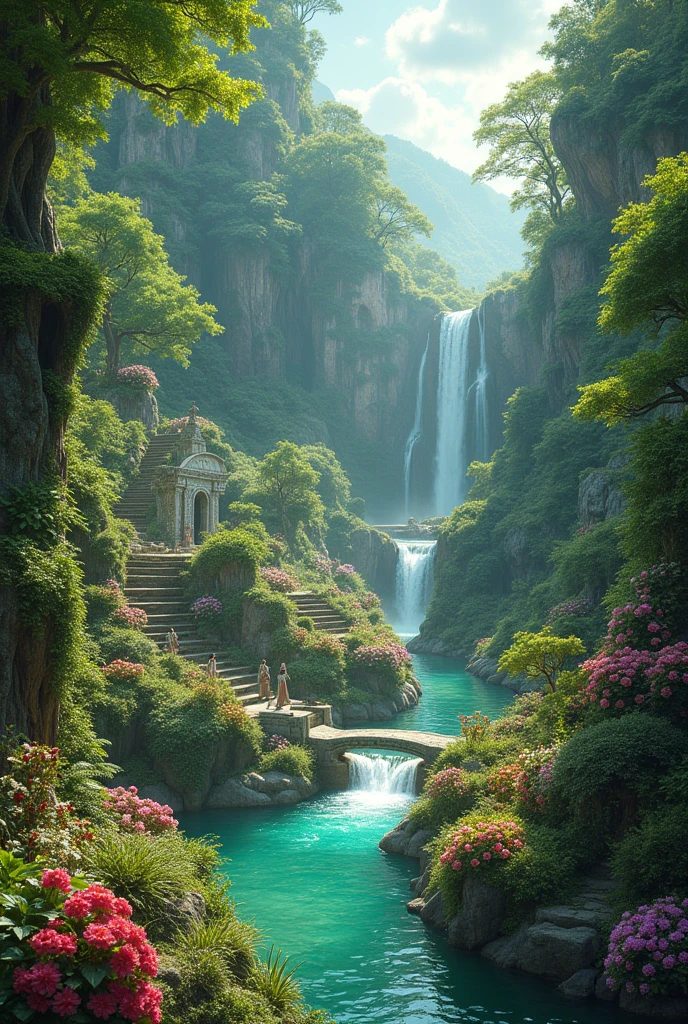 10. **Vishnu’s Gardens**: Lush, flowering gardens with exotic plants, flowing water, and celestial creatures in Vishnu’s realm.