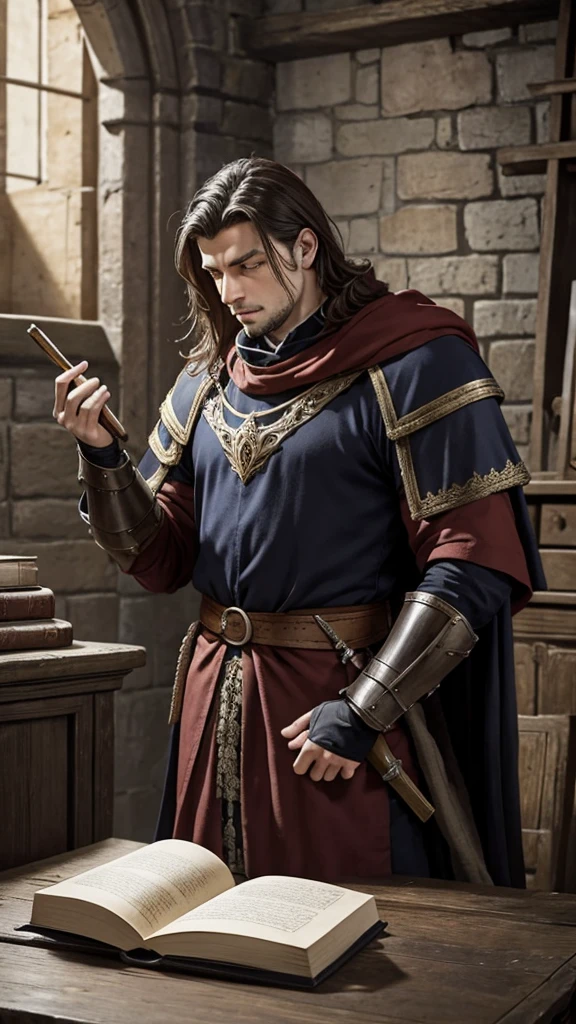 Clerc homme medieval fantasy austère un livre à la main
