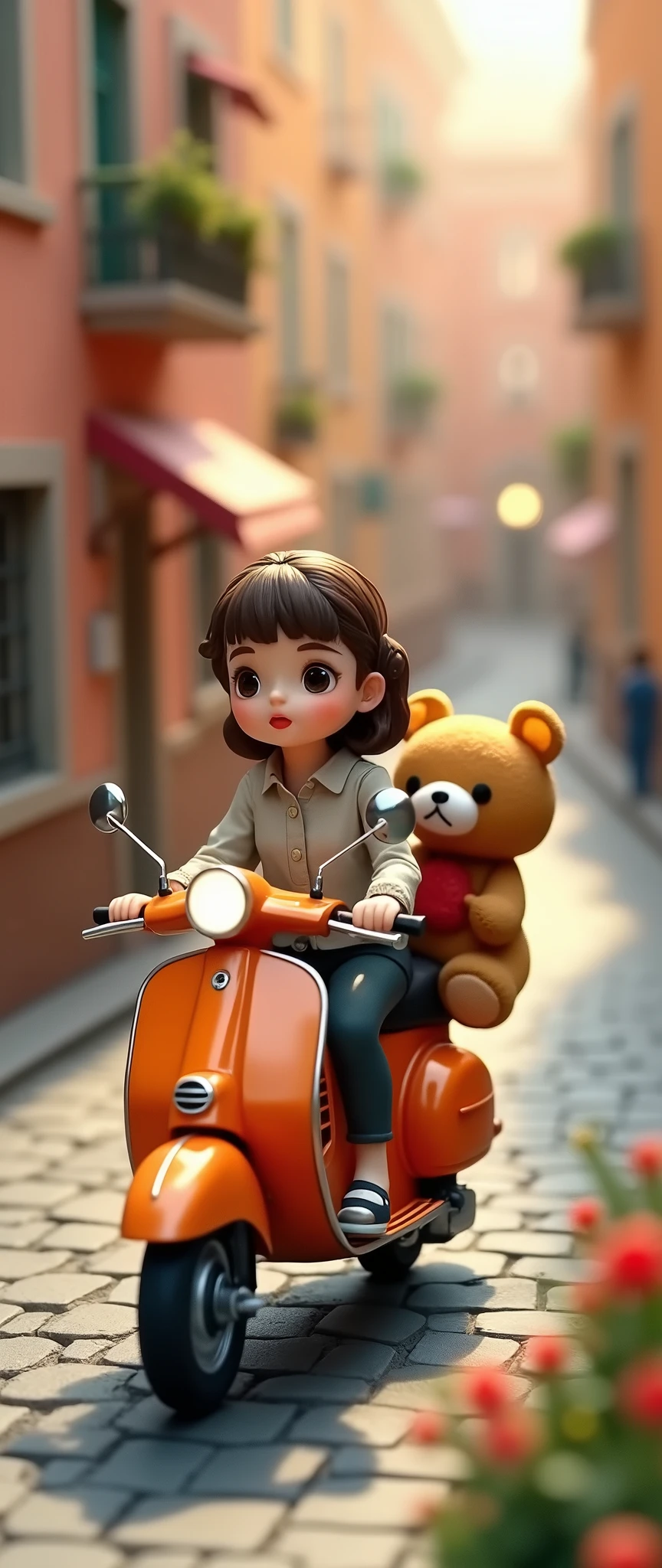 (masterpiece:1.2,Exceptional Quality,mirror-like,Cinematic Experience,Best illustrations,Super detailed),8k,wallpaper,(Figures:2.0),(Audrey Hepburn driving a Vespa with Rilakkuma holding on behind:2.0),(Roman holidays:2.0),(Isometric 3D diorama:2.0)