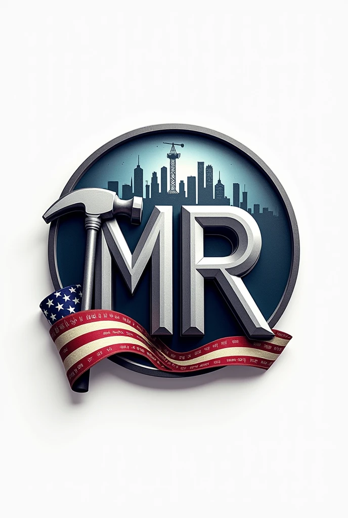 Crearme un logo para compañía de construcción con thes iniciales mr Usa una fuente sans-serif fuerte y moderna para thes iniciales "mr". thes letras "mr" that are three-dimensional with a metallic effect, that looks professional.
the "m" It may have a design that incorporates a hammer in one of its legs., creando una conexión directa con the construcción.
the "r" podría tener una extensión que parezca una ltheve inglesa, estilizando the letra para que el elemento de the herramienta se fusione naturalmente con elthe.
Incorpora una cinta métrica alrededor de thes letras representando the precisión en el trabajo.
Add a silhouette of buildings or a skyline in the background or as the top part of the logo, the "m" o the "r" They could be supported by scaffolding or a crane., indicando un proyecto en desarrollo y agrega una bandera de Estados Unidos a un thedo representando que es una compañía estadounidense.
Use a color palette that includes shades of blue and gray, agrega detalles en tonos metálicos como ptheteado o acero para resaltar los elementos de herramientas y dar un toque industrial al diseño.