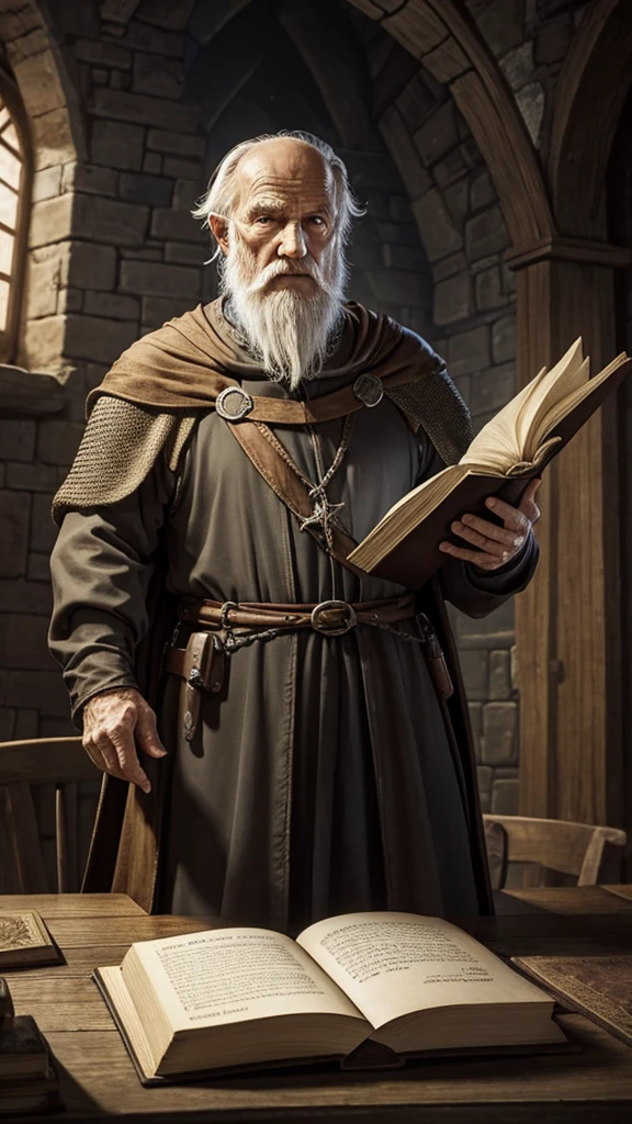 Cleric old man medieval fantasy austere a book in hand