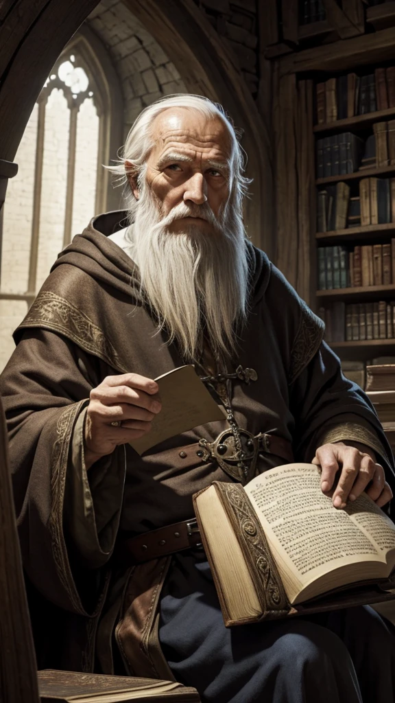 Cleric old man medieval fantasy austere a book in hand