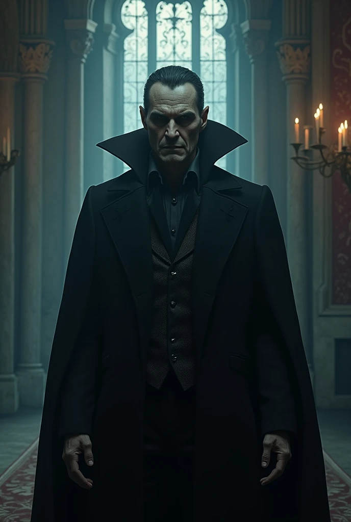 COUNT DRACULA AGITATED MAN IN HIS CASTLE. 4k ultra