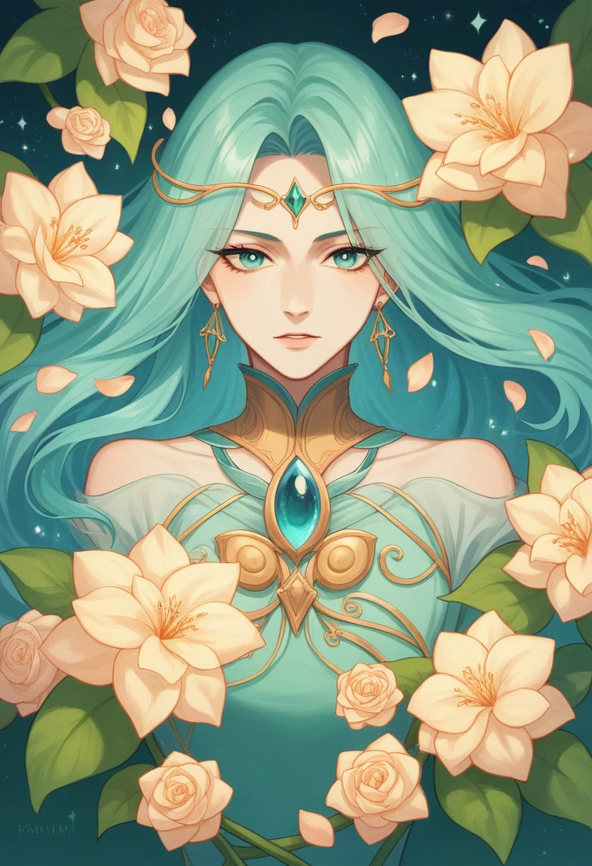 A graceful floating water goddess Suggested details Indian-like style A graceful floating water goddess, her delicate figure is surrounded by a tranquil garden of ethereal water flowers. These flower petals convey many emotions, moving gently with the wind rippling on the surface of the clear water. The stems of aquatic plants come in many vibrant colors, dazzling with their beauty. This captivating scene is depicted in a painting of stunning detail, where every aspect comes alive with rich and vibrant colors against the surrounding green background, transcending reality and illusion. , the footage has high detail, impressive lighting, and is extremely realistic.
