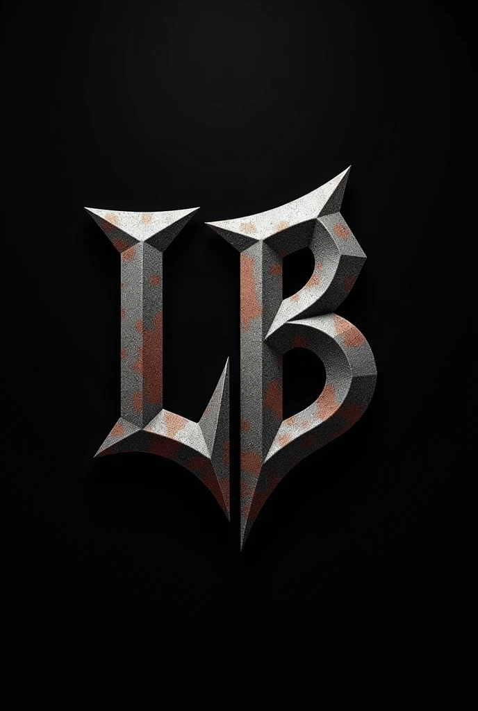 Create a logo for a rock band using the uppercase letters LB, with a strong style, visible and commercial, In black and grey