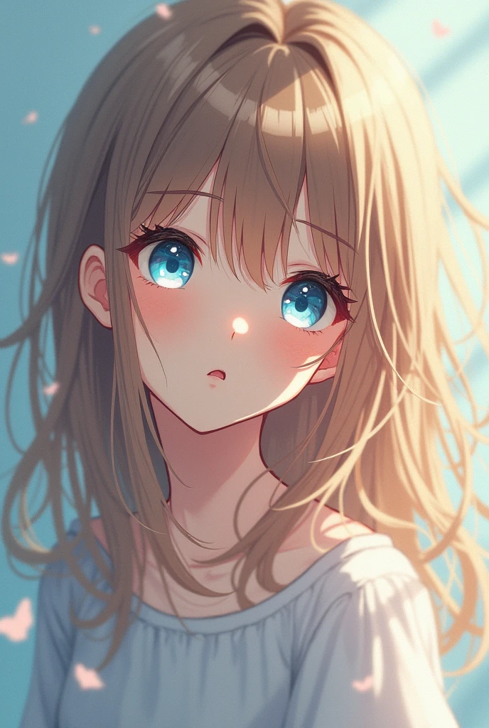 Light brown long hair Light blue eyes Young girl Anime